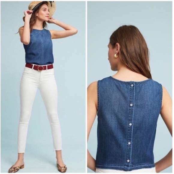 cloth & stone Tops - Cloth & stone blue denim button back tank raw hem